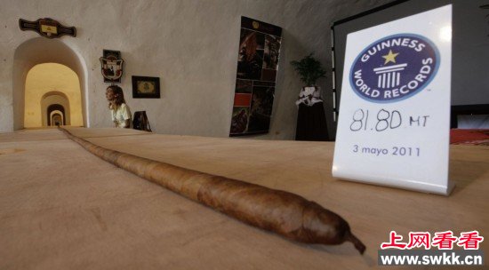 在哈瓦那展出的世界上最长的雪茄，长度达到81.8米，差不多是足球场的宽度