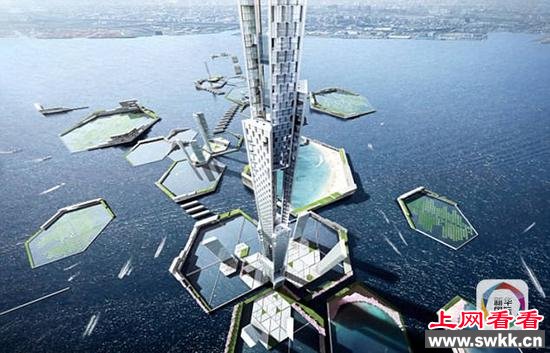 “天空英里塔”设想图。高近1700米，如果建成，将是世界第一。