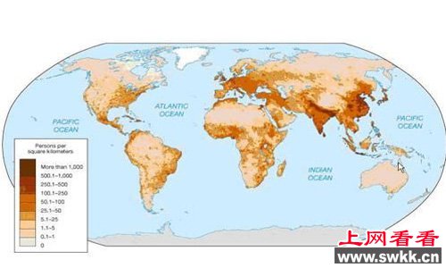 全世界人口密度颜色图
