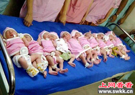 印度一妇女一次产下11胞胎
